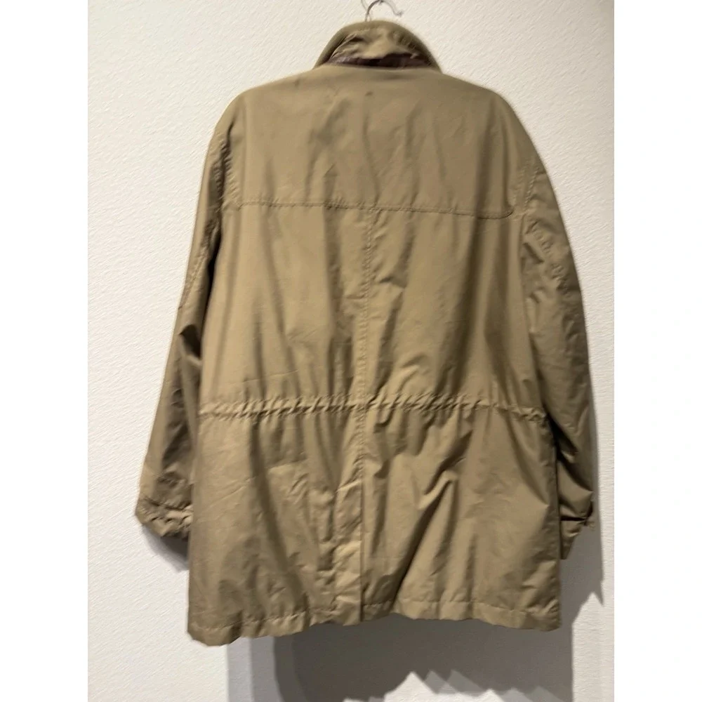 Cole Haan Mens Vtg Leather Trim Rain Thermore Coat‎ Size XL Khaki Weatherproof